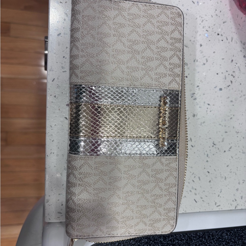 Michael Kors Cream and Silver and Gold Wallet with Textured Design